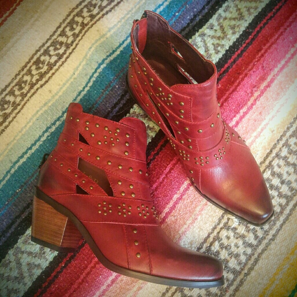 Red leather ankle boots by L&B